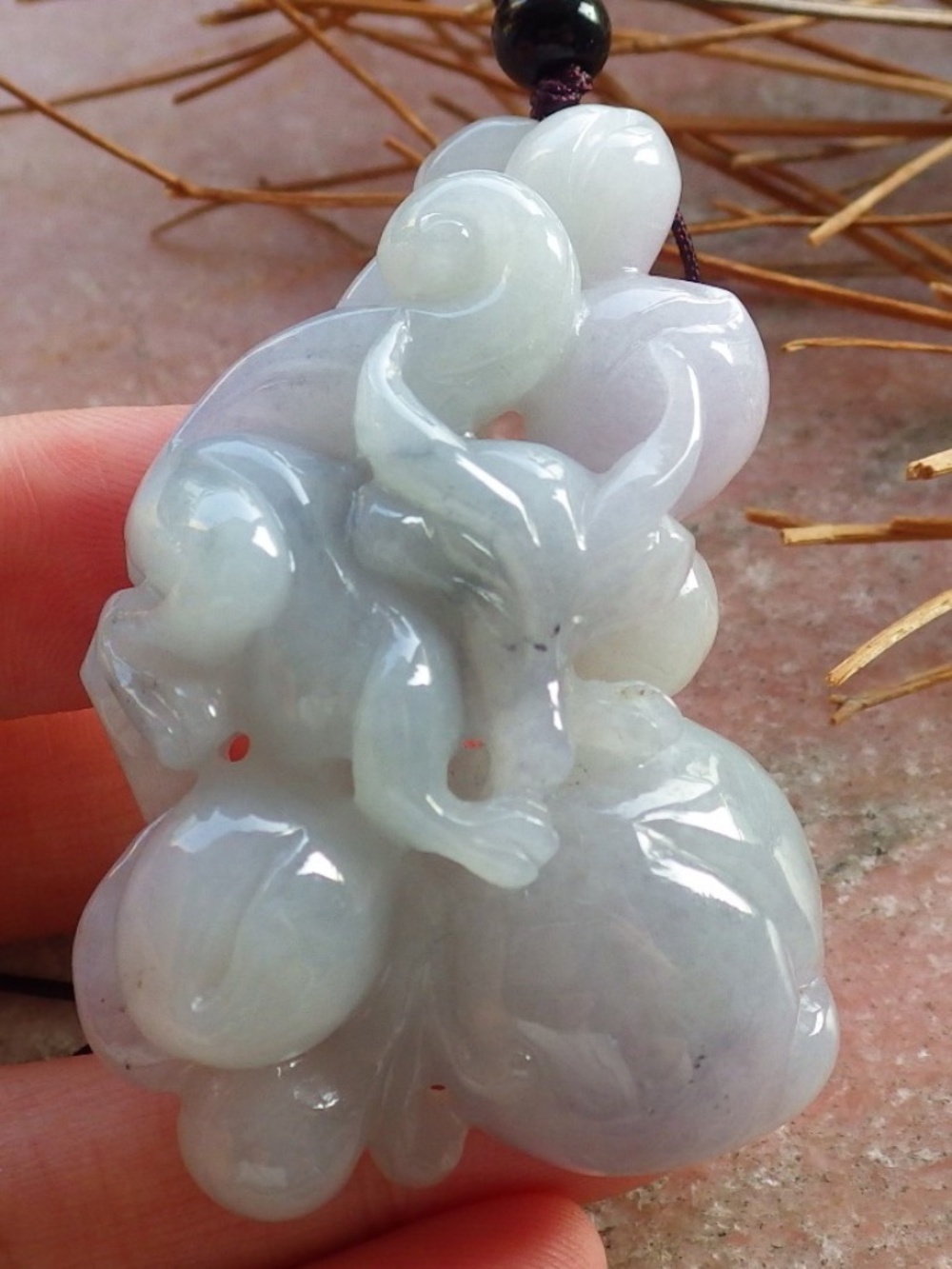 Certified Natural Burma A Jade Jadeite Fox Peach Coin Ruyi Pendant Necklace